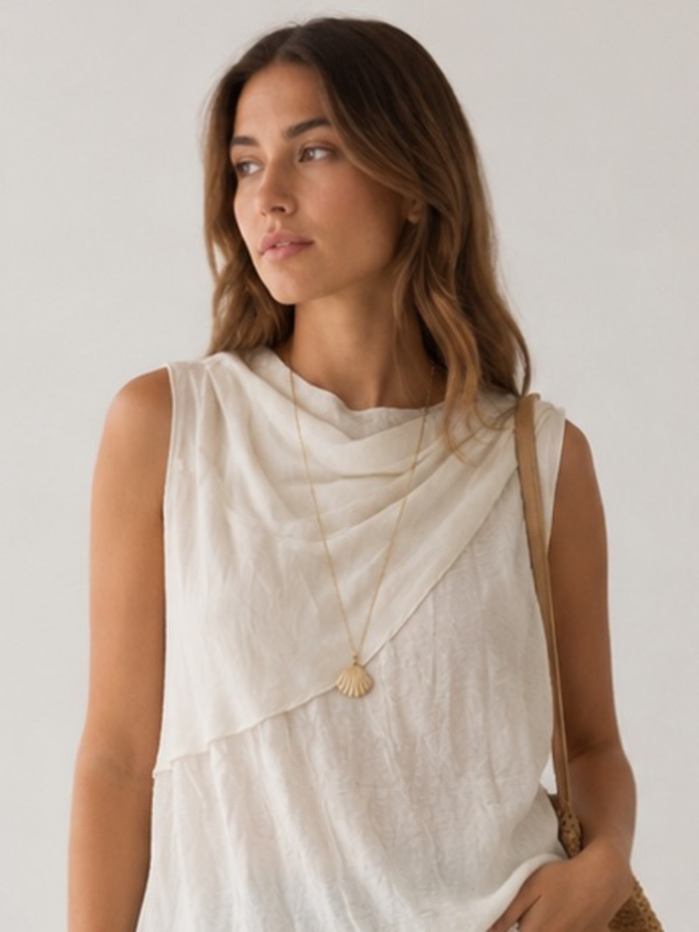 Viviana Uchitel Cotton Silk Blouse Draped Lagenlook Minimalist Quiet Luxury
